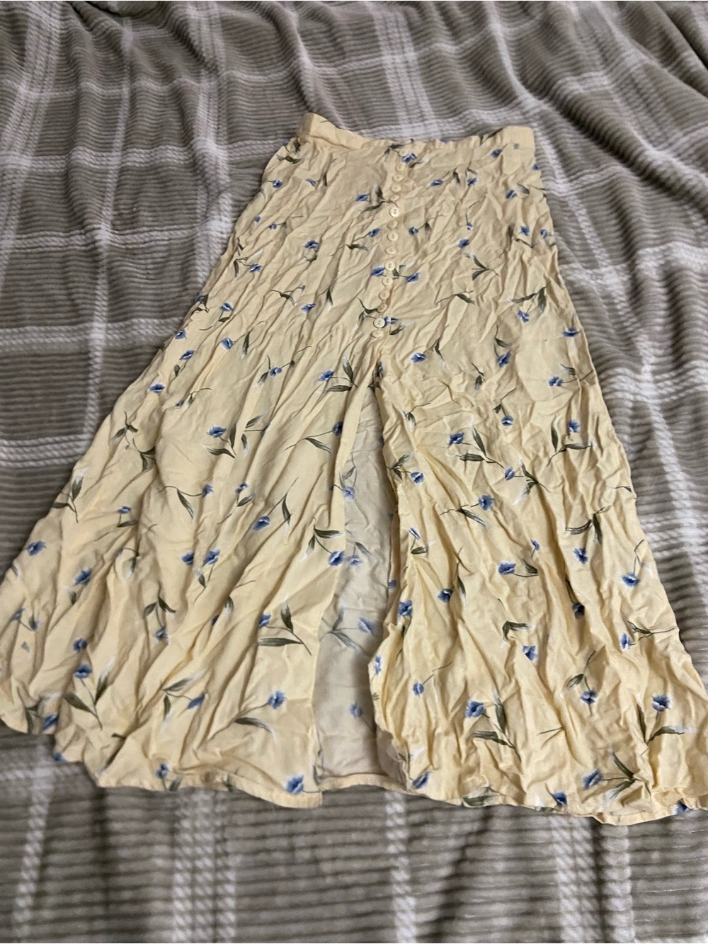 Cream Floral Button-Front Maxi Skirt with Blue Accents